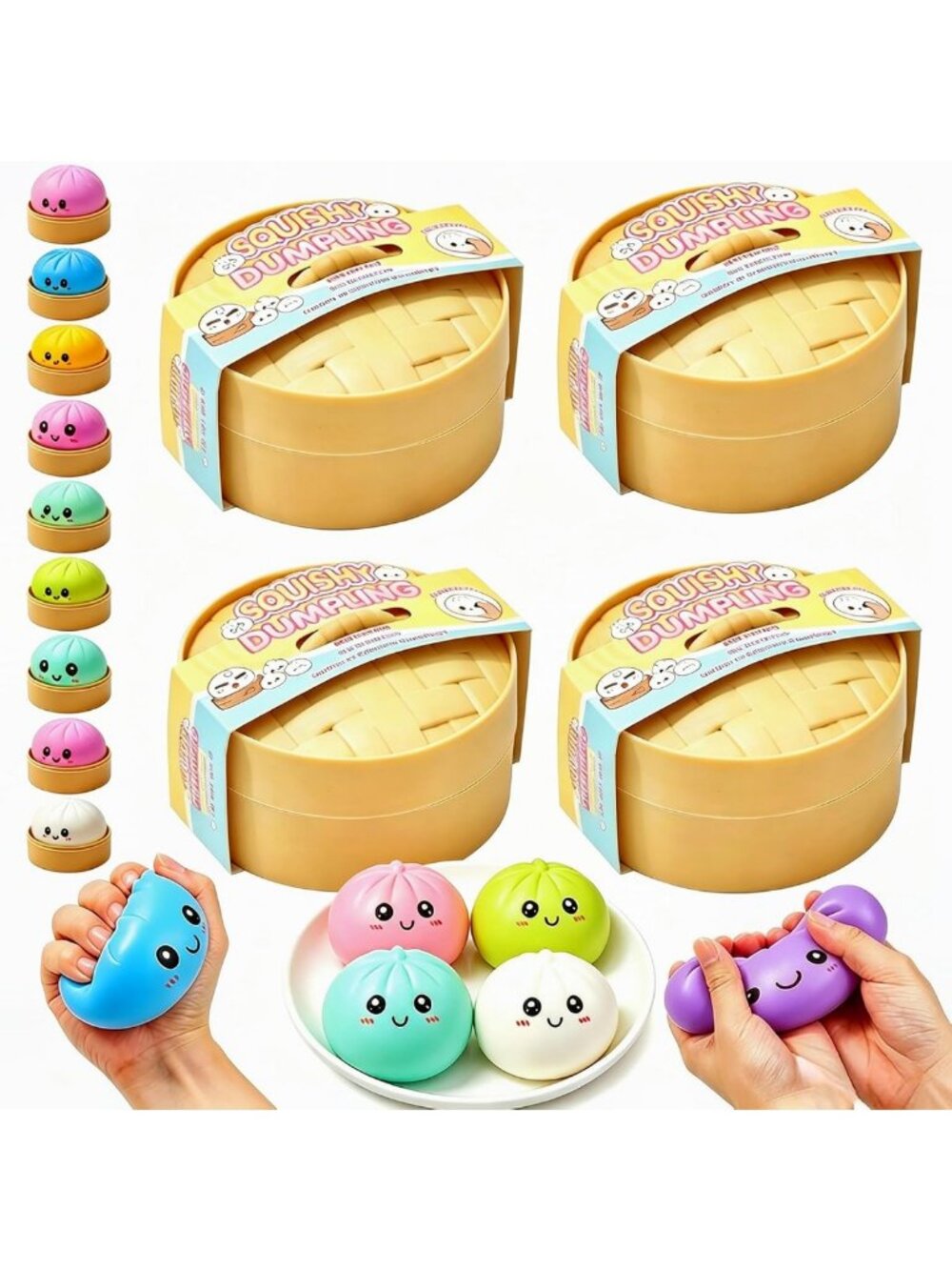 Colorful Giant Dumpling Squishies 4PCS - Stress Relief Toys, Fun Gift Set
